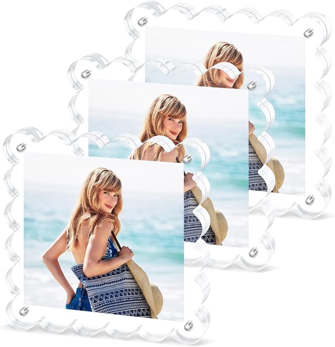 Chivalral 3 Pack 5x5 inch scalloped magnetic frames,Tabletop Photo Displays | Square picture frame ,10+10mm Thick,gift choices for weddings.birthdays,Christmas & anniversaries - Image 8