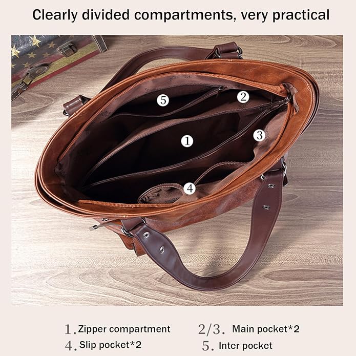 Handbags and Purses for women Vegan Leather Tote Bag for Women Satchel Shoulder Bags Travel Purse with Compartments - Image 7
