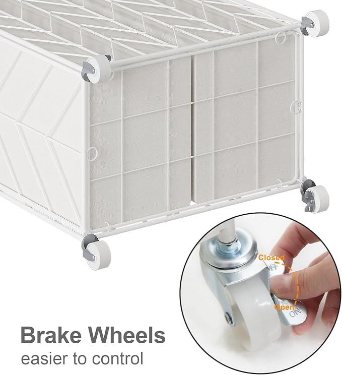 WOWLIVE Double Laundry Hamper with Lid, Rolling Laundry Basket with Wheels | Heavy Duty Wire Clothes Hamper with Divided Removable Bags, Large Iron-Made Laundry Sorter Laundry Room Organization, White - Image 7