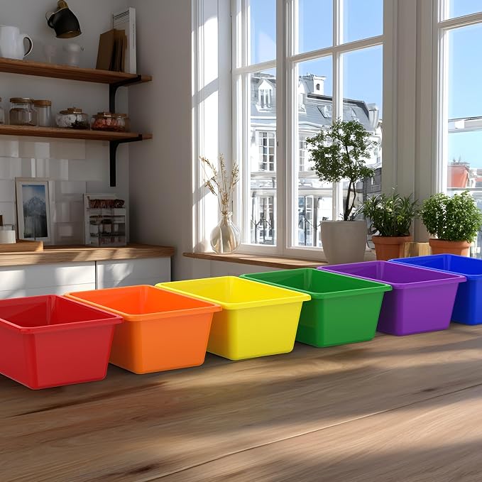 30 Pcs Plastic Classroom Bins, Book Toy Storage Bin Small Cubby Bins Stackable Storage Organizer Containers for Office Home Nursery Playroom (30) - Image 7