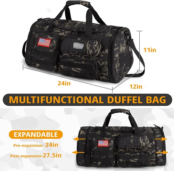 Expandable Gym Bag for Men,Tactical Large 3-in-1 Travel Duffle Backpack Bag | Water-Resistant Sports Bag With Shoes Compartment,Multi-Functional Travel Duffel Bag For Weekend, Overnight, Workout,Camping - Image 7