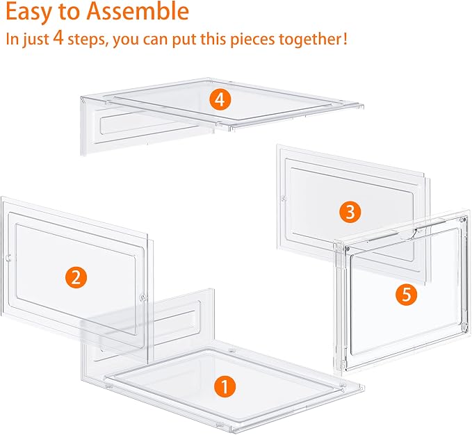 HOMIDEC Shoe Storage, 8 Pack Shoe Organizer Clear Hard Plastic Shoe Box | Shoe Boxes Clear Plastic Stackable, Shoe Storage Box with Lids for Size 13, Transparent - Image 8