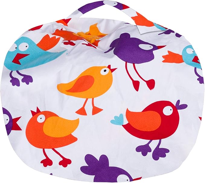 Posh Creations Stuffable Kids Stuffed Animal Storage Bean Bag Chair Cover - Childrens Toy Organizer Medium 27" - Canvas Birds on White - Image 7