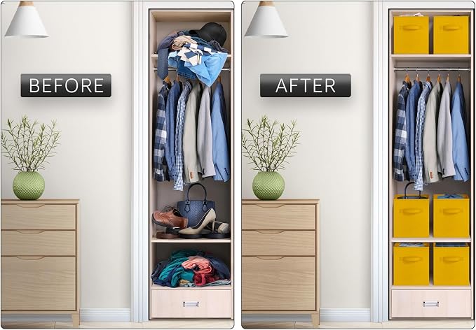 Sorbus Foldable Storage Cubes - 6 Fabric Baskets for Organizing Pantry, Shelf, Toy Box, Cubby, Closet Organizer - 11 Inch Collapsible Closet Organizers and Storage Bins (Dark Yellow 6 Pack) - Image 6