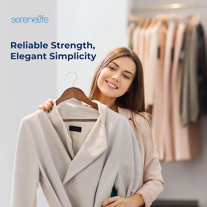 SereneLife 50-Pack Wooden Coat Hangers – Durable Suit Hangers with 360° Swivel Hook & Notches – Slim Design for Shirts, Jackets, Dresses, and More (Vintage) - Image 7