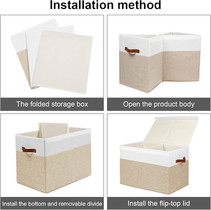 Large Toy Storage Box with Lid, Toy Chest Bin Boxes Basket with Dividers | Sturdy Toy Organizer Bin for Kids, Boys, Girls, Nursery, Living Room, Bedroom, Playroom 25"x13" x16" (Beige and White) - Image 7