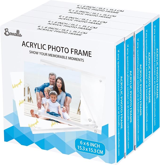 Boxalls 6x6 Acrylic Picture Frames - 5 Pack, Clear Frameless 6x6 Inches Photo Frames with Magnetic, Double Sided Transparent Desktop Frame(5 Pack) - Image 7