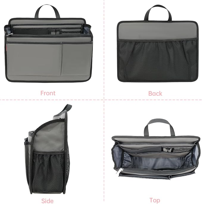 Large Rugged Organizer Insert for Briefcase Tote Shoulder Messenger Bag-20 Pockets,Padded Water-repellent Nylon-Gray - Image 9