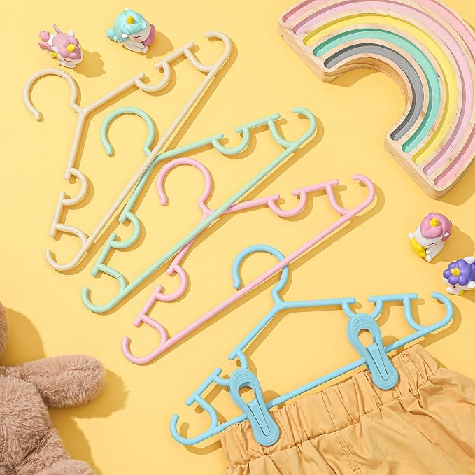 Hsei Baby Hanger with Clip for Pant,120 Packs Total,Macaron Color,10.6 Inch | 40 Kids Plastic Hanger with 80 Clips for Newborn, Nursery, Daycare, Preschool, Closet, Wardrobe Organizer for Baby Shower - Image 7