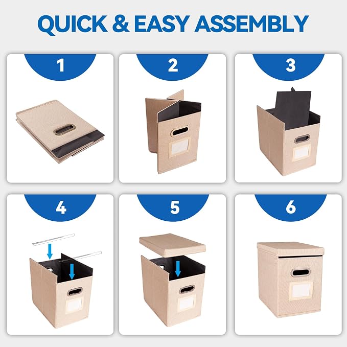 4 Pack Hanging File Folders Organizer with Lid, Letter Size Fabric File Storage Box Collapsible, Portable Office Document Holder with Metal Handle, Smooth PVC Rails, Beige - Image 7