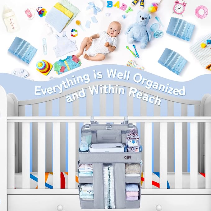 HHZ XL Hanging Diaper Caddy Organizer –Sturdy and Durable Baby Organizer – Diaper Stacker for Changing Table, Crib, Playard or Wall & Nursery Organization – Newborn Baby Essentials - Image 6