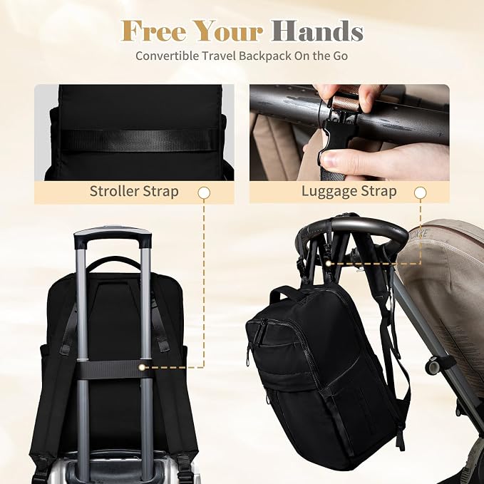 Diaper Bag with Changing Station Large Diaper Backpack Baby Bag | 15 Pocket,Changing Pad,2 Insulated Pockets,Stroller Straps,Lightweight Waterproof Laptop Yoga Backpack,Black - Image 7