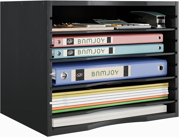 Bamjoy Wood 5 Tier Desktop Organizer, Paper Organizer Mail Sorter, File Holder Letter Document Storage with Adjustable Shelves for School Home Office, Black - Image 9