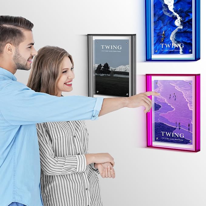 5x7 Picture Frame Acrylic Magnetic Wall Mounting/Self Standing Frame | Wall Hanging/Tabletop Display, Fits 5x7/5x5/4x6, Colored Floating Picture Frame, Horizontal and Vertical (Purple, 1 Pack) - Image 8