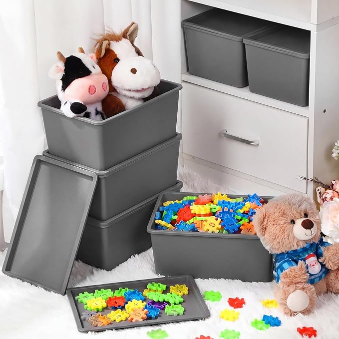 6 Pcs Small Plastic Storage Bins with Lids,Gray - Image 6
