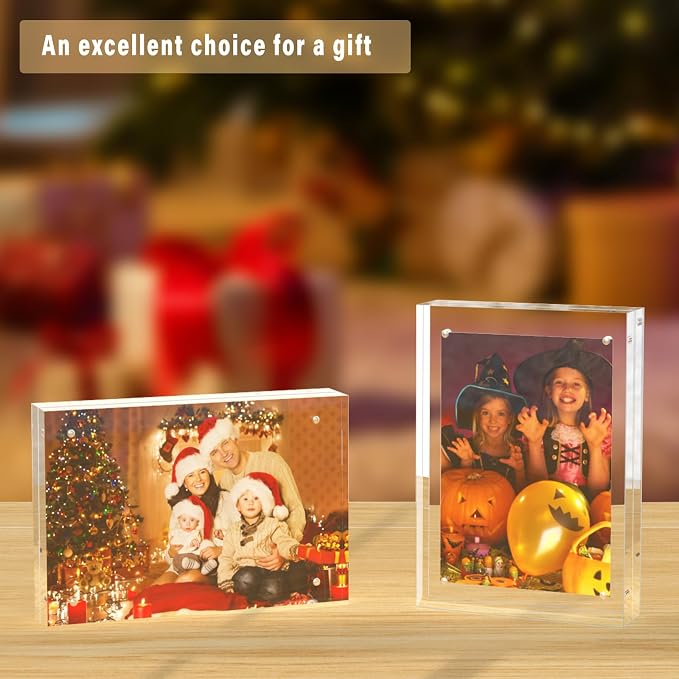 HELPLEX Acrylic Frame, 3 Pack 3.5x5 acrylic Picture Frames, 20mm Thicker Frameless Clear Frame Double Sided Magnetic Frame, Free Standing Desktop Display - Image 7