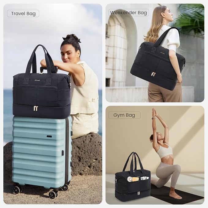 LOVEVOOK Travel Duffle Bag - Puffer Weekender Bags For Women with Shoe Compartment,50L Carry On Overnight Duffel Bags For Airplanes,Hospital Bag for Labor and Delivery,2Pcs - Image 7