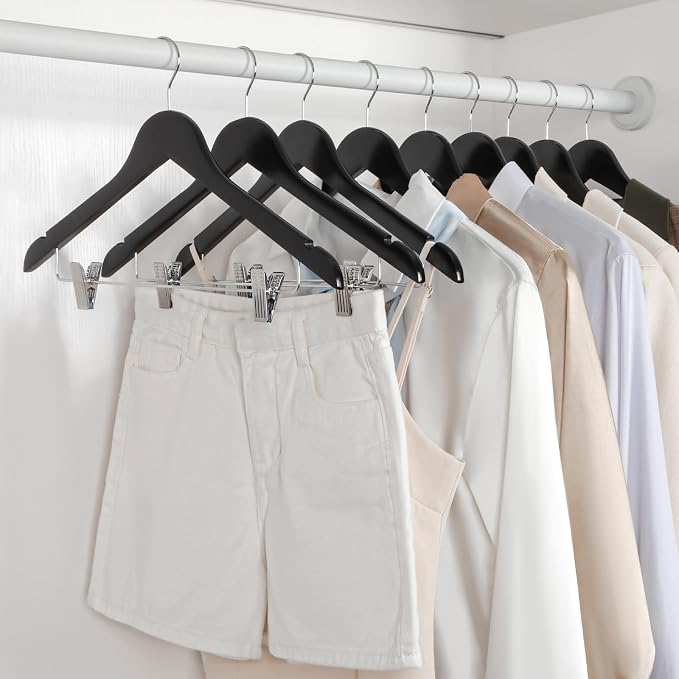TOPIA HANGER Wooden Suit Hangers with Adjustable Metal Clips (20 Pack), Solid Wood Coat Hangers, 360° Swivel Hook, Premium Clothes Hangers for Jacket, Pant, Jeans, Blouse-Black, CT28B20 - Image 7