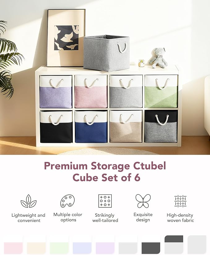 13x15x13 Inch Large Storage Bins with Cotton Rope Handles 6-Pack | Foldable, Top support of metal frame, Bottom with Cardboard Support, Fabric Cube Storage Bins for Closet, White Pink - Image 7