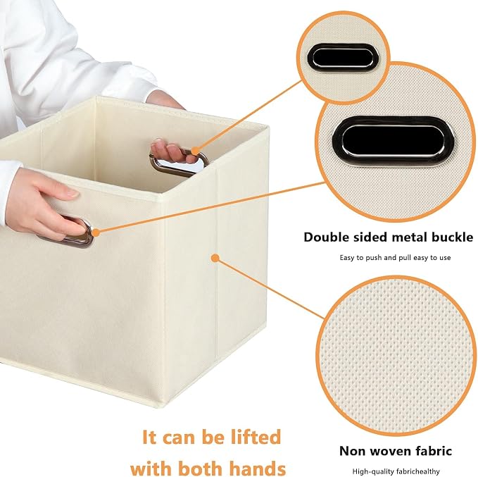 Fabric storage bins Cubes, Fabric Cube Organizer with Handle, Foldable Cube Bins for Cloth or Accessary Storage, 11x11x11, Set of 8, (Creamy White) - Image 7