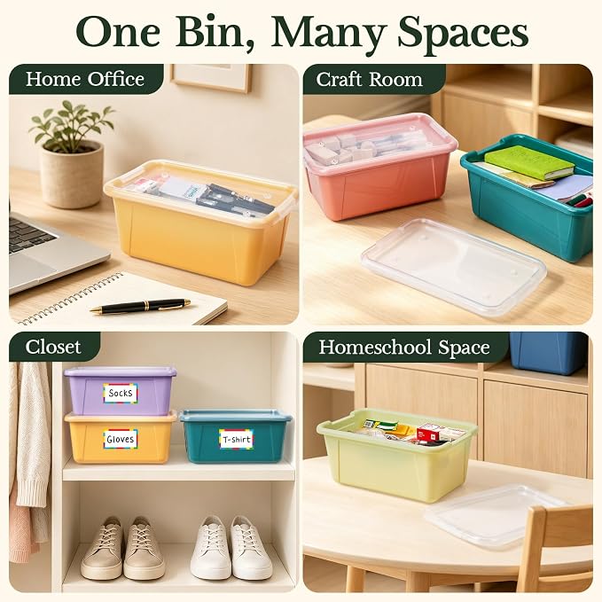 GAMENOTE 6 Quart Storage Bins with Lids, Plastic Latching Box for Classroom & Kids Toy Storage,Stackable Shoe Box Size Containers for STEM Morning Tubs, Crafts & Blocks (6, Morandi) - Image 9