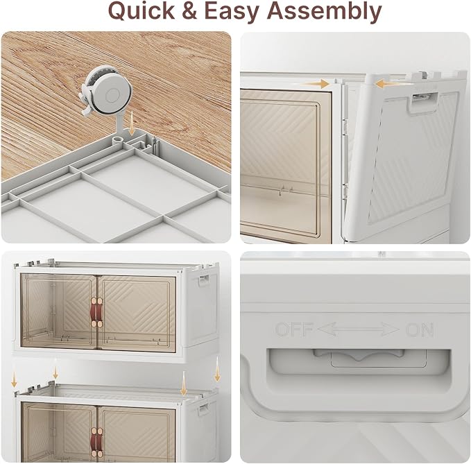 Stackable Storage Bins with Lids, 720QT Lockable Storage Cabinet | Folding Storage Box with Doors and Wheels, Collapsible Plastic Drawers for Home, Garage, Office - Image 5