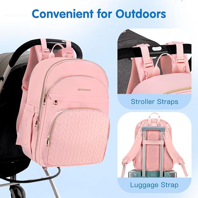 Baby Diaper Bag Backpack, Waterproof Diaper Backpack for Mom & Dad with Changing Pad, Insulated Pockets and Stroller Straps, Baby Shower Gifts for Girls & Boys, Pink - Image 7
