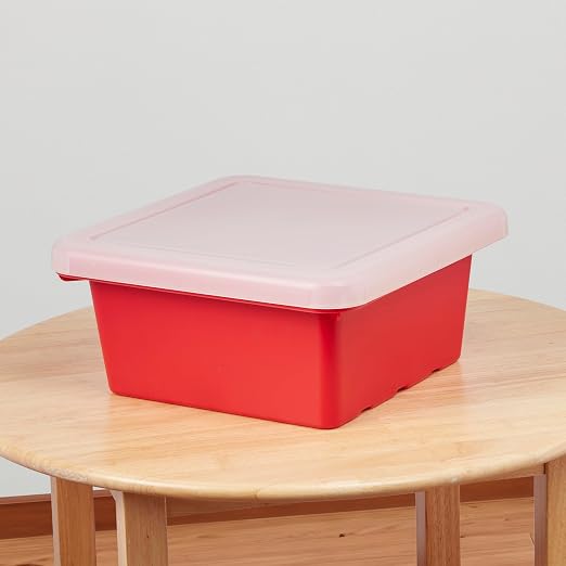 ECR4Kids Stackable Square Bins with Non-Snap Lids, Multipurpose Organization, Red, 2-Pack - Image 9