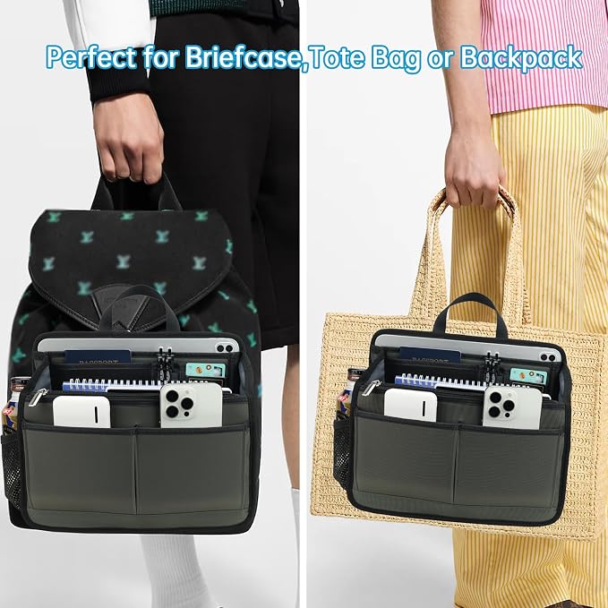 Small Rugged Organizer Insert for Briefcase Tote Shoulder Messenger Bag-19 Pockets,Padded Water-repellent Nylon-Pink - Image 9