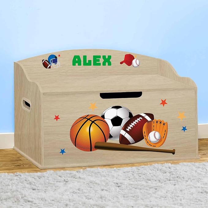 DIBSIES Personalized Creative Wonders Toy Box, Sports, 30 x 19.25 x 18 inches, Soft-Close Lid (Natural) - Image 3