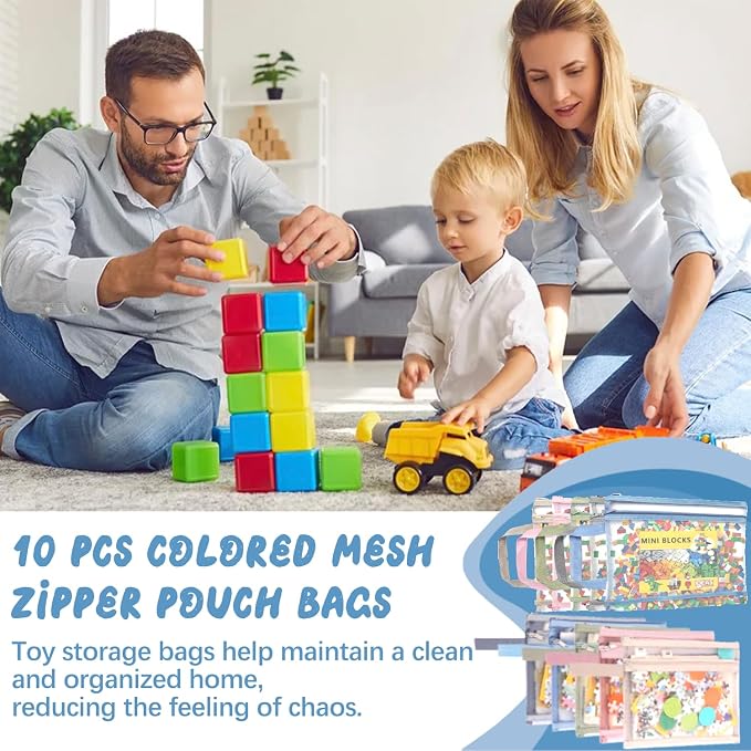 Colored Mesh Zipper Pouch Bags, 5 Pcs A4 & 5 Pcs A5 Double-Layer Toy Storage Bags With Zipper, Nylon Board Game Storage, Breathable See Through Pouch With Handle Pocket For School Office Games - Image 7