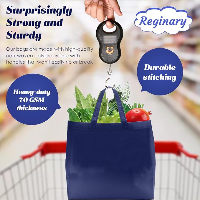 Reginary 100 PCS Non Woven Tote Bags Bulk,Black,Navy Blue | Reusable Shopping Bags with Handles, Stores, Groceries Markets, Events Gift, Party Supplies - Image 7