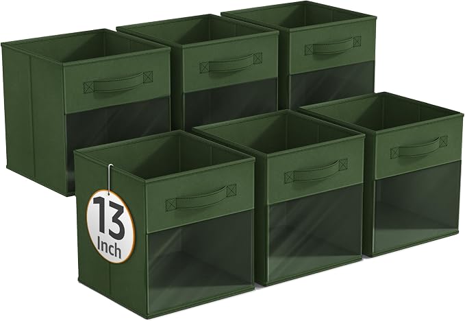 Sorbus 13 Inch Storage Bins with Clear Window - 6 Foldable Baskets for Organizing Clothes, Toys, Books - Sturdy Collapsible Fabric Storage Cubes with Handle - Storage Baskets for Shelves, Closets - Image 7