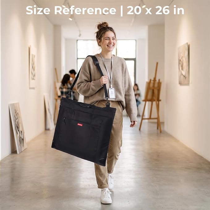 Nicpro Light Weight Art Portfolio Bag, 20" x 26" Art Canvas Portfolio Case | with Detachable Shoulder Strap, Leather Corners, Carrying Storage Case for Artwork, Poster, Sketching, and Drawing, Black - Image 9