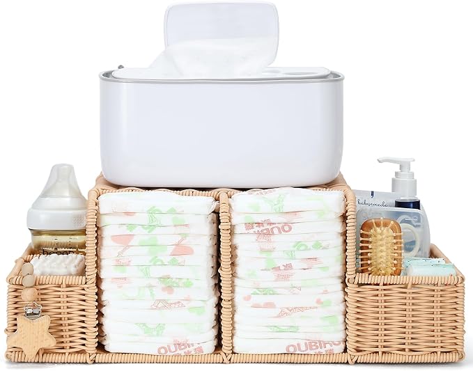 Diaper Caddy Organizer, Hand Rattan Nursery Storage Basket for Baby Essentials, Baby Changing Table Organizer Perfect Nursery Assistant - Image 8