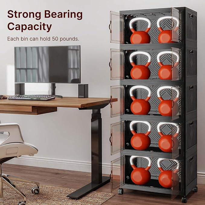 Stackable Storage Bins with Lids, 240QT Lockable Storage Cabinet | Folding Storage Box with Doors and Wheels, Collapsible Plastic Drawers for Home, Garage, Office - Image 10