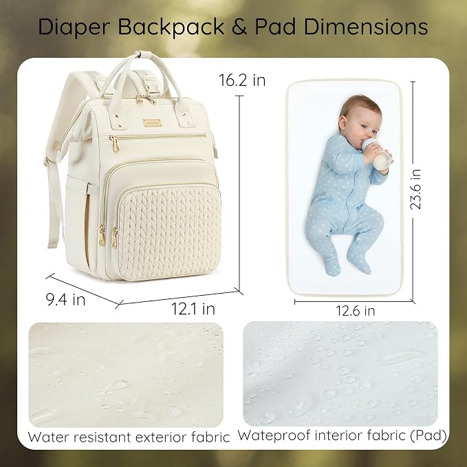 AIJIEKE Large Diaper Bag Backpack, Extra Wide Travel Diaper Bag, Beige | Multi-functional waterproof maternity bag. Changing pad, stroller straps, insulated wet/dry pocket. Mom, dad, toddler travel - Image 7