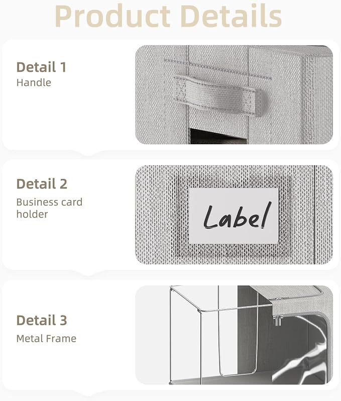 FHSQX 2 Pack Clothes Storage Bins, Light Gray, 16.5x12.2x12.2 Inch | Portable, Large Clear Window, Stackable, Durable Handles, Foldable - Image 6