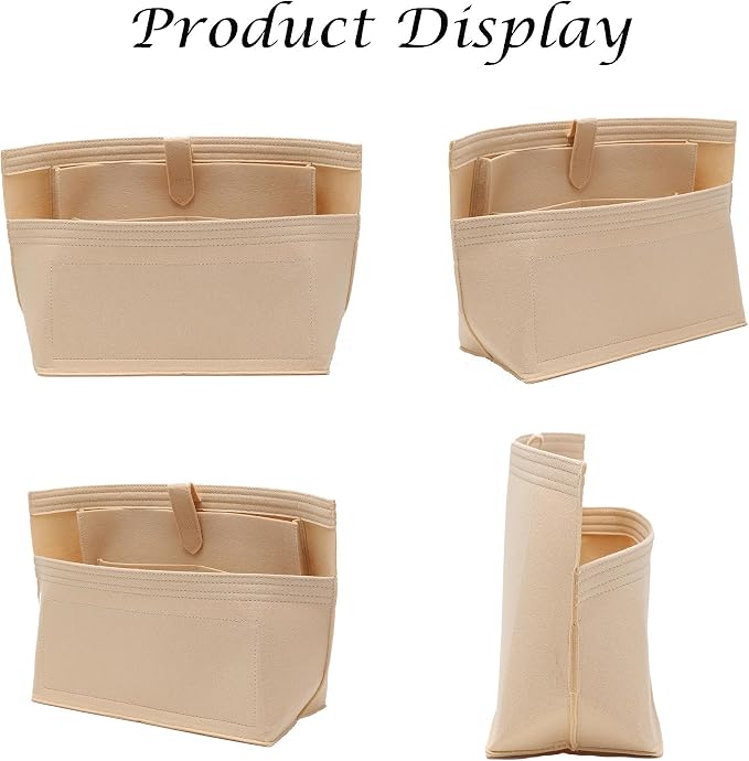 Purse Organizer Insert for Handbags, Felt Neverfull MM Organizer Insert with Laptop Compartment, Tote Bag Organizer with Zipper Pocket and Bottle Holder, Fit Neverfull MM and More, Beige-L - Image 7