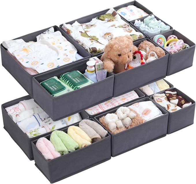 14 Pack Drawer Organizer for Clothes Dresser Organizer for Nursery-Perfect Baby Cloth Organizer and Storage General Nursery Organization or Dresser Drawer Organizer Bins Foldable Washable Grey - Image 9
