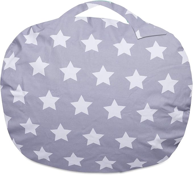 Posh Creations Kids Stuffed Animal Storage Bean Bag Chair Cover - Childrens Toy Organizer, Large-38in, Canvas White Stars on Gray - Image 6
