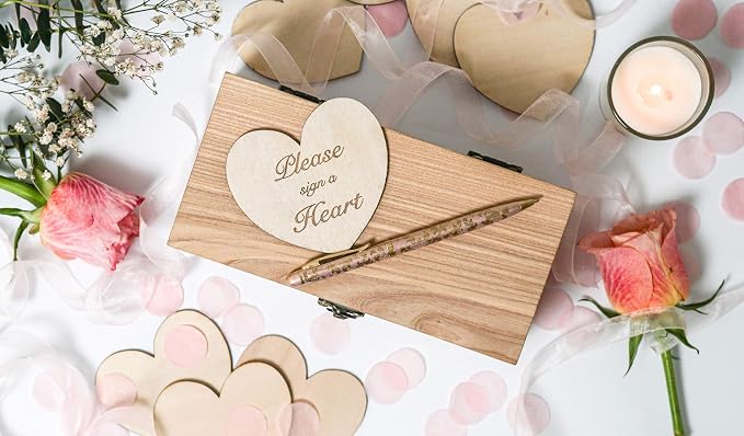 Jecor Alternative Guest Book Box - Wedding Guest Book Alternative - | 62 Large Wooden Hearts - Baby Shower, Bridal Shower, Anniversary, Birthday, Retirement, Funeral Guest Book Alternatives - Image 9