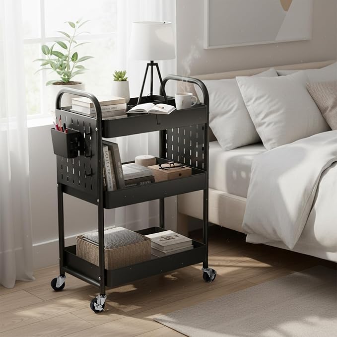 danpinera Craft Cart, Black Rolling Cart with Retractable Dividers & DIY Pegboards for Kitchen, Bedroom, Laundry - Image 9