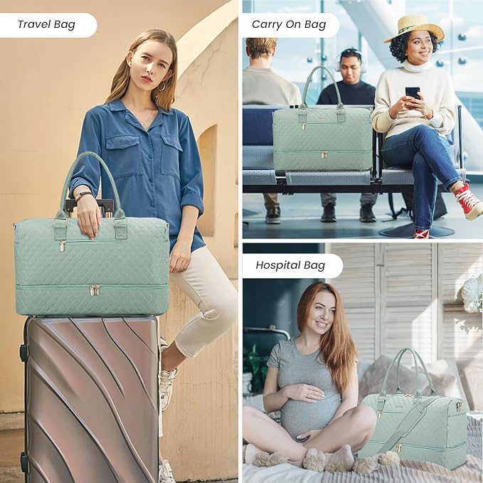 LOVEVOOK Travel Duffle Bag for Women, Weekender Overnight Bag with Shoe Compartment, Carry on Bag with Toiletry Bag, Gym Duffel Bag with Wet Pocket, Hospital Bags for Labor and Delivery 3 Pcs Set - Image 6