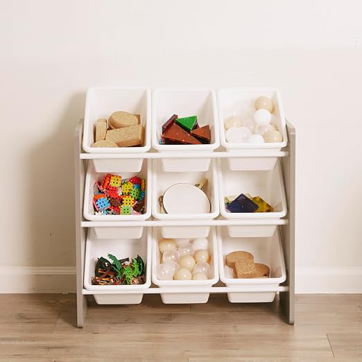 ECR4Kids 3-Tier Organizer with 9 Removable Plastic Bins, 3x3, Toy Storage, Grey/White | Durable plastic bins, MDF panels, steel frame, GREENGUARD Gold Certified, 27 lb capacity, anti-tip kit, playroom/classroom - Image 10