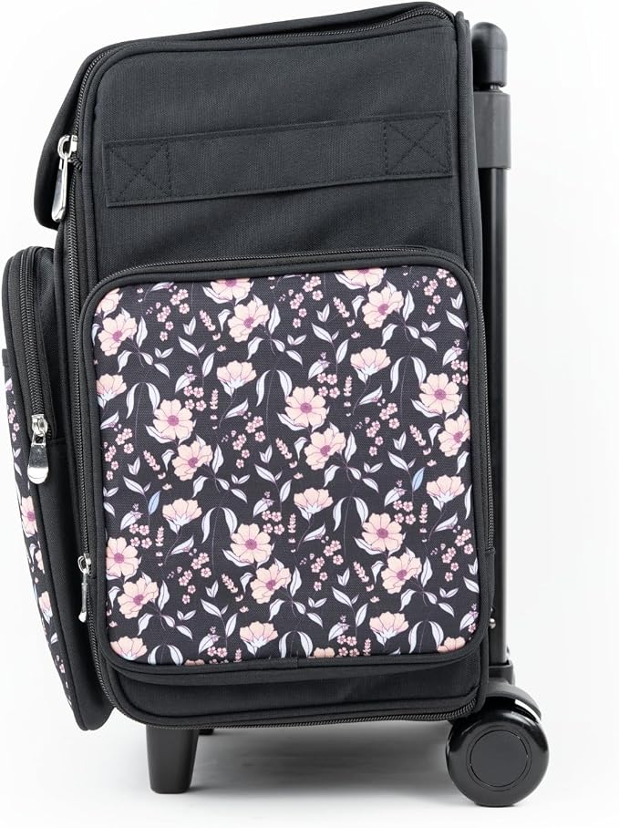 Everything Mary Rolling Scrapbook Tote – Black & Floral Trim Foldable Craft Organizer Tote for Scrapbooking Supplies, Art Tools, Paper & Accessories – Portable Storage Bag - Image 9