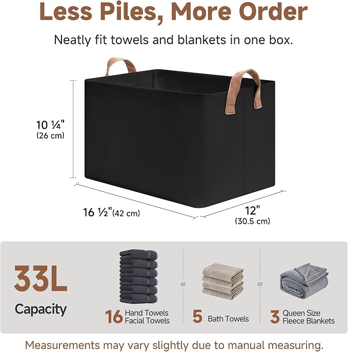 StorageWorks Closet Storage Bins, Black, Large, 2-Pack | With Reinforced PU Handles, Metal Frame, Collapsible, Storage Basket for Shelves, Closet, Holds Clothes, Towels, Blankets - Image 6
