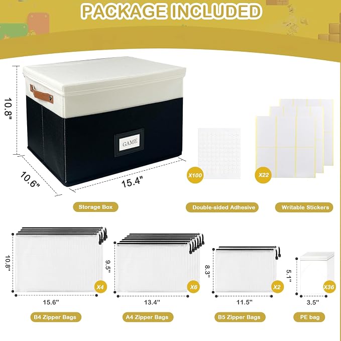 Board Game Storage, Board Game Organizer with 12pcs Zipper Bags and Writable Stickers, Board Organizers Storage with Lid for Office Supplies, Puzzles, Video Game, Craft Product,2pcs - Image 7