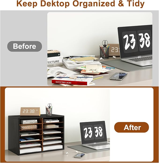 Alpeir Classroom Mailbox 12 Slots with Removable Shelves, Black/Rustic | Hold 6000 Sheets Paper, Heavy Duty, Easily Assemble, Teacher Student Organization, For Classroom, Office, Home Countertop - Image 9