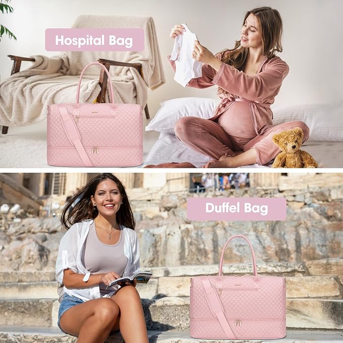 Travel Weekender Bags for Women - Large Duffle Bag with Shoe Compartment Carry On Overnight Bag with Toiletry Bag Pink Duffel Bags with Wet Pocket for Gym Hospital Bags for Labor and Delivery - Image 9